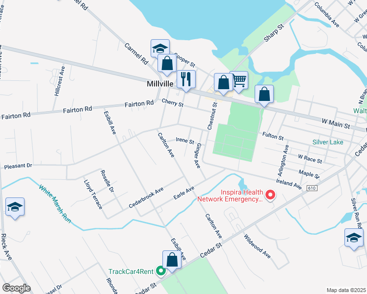 map of restaurants, bars, coffee shops, grocery stores, and more near 202 Patricia Avenue in Millville