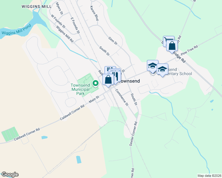 map of restaurants, bars, coffee shops, grocery stores, and more near 586 Railroad Avenue in Townsend