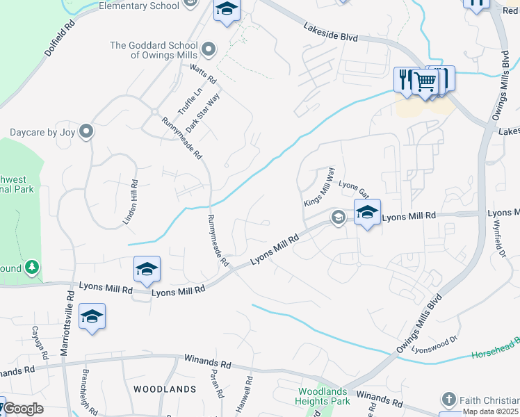 map of restaurants, bars, coffee shops, grocery stores, and more near 4515 Ingham Road in Owings Mills
