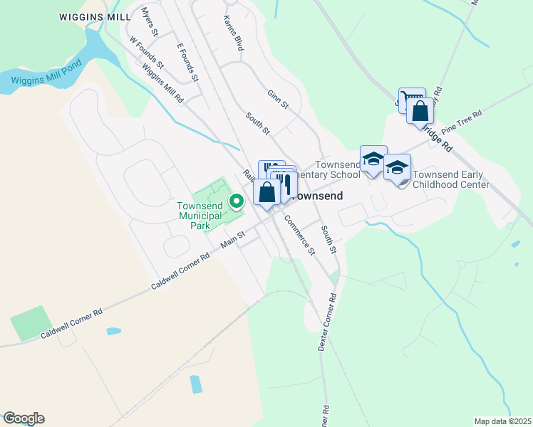 map of restaurants, bars, coffee shops, grocery stores, and more near 586 Railroad Avenue in Townsend