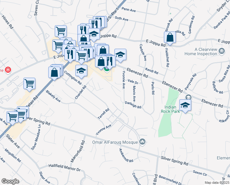 map of restaurants, bars, coffee shops, grocery stores, and more near 3903 Darleigh Road in Nottingham