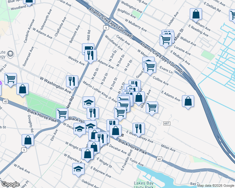 map of restaurants, bars, coffee shops, grocery stores, and more near 101 Pleasant Avenue in Pleasantville