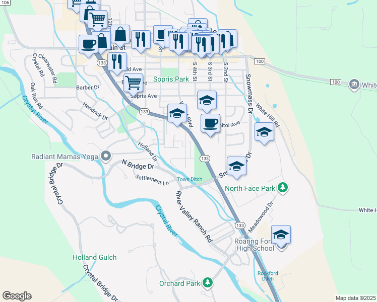 map of restaurants, bars, coffee shops, grocery stores, and more near Keator Road in Carbondale