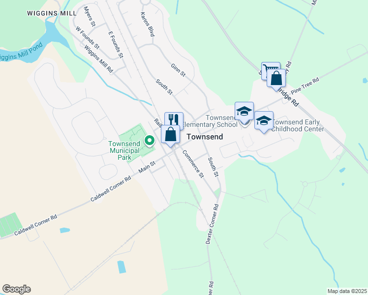 map of restaurants, bars, coffee shops, grocery stores, and more near 314 Main Street in Townsend