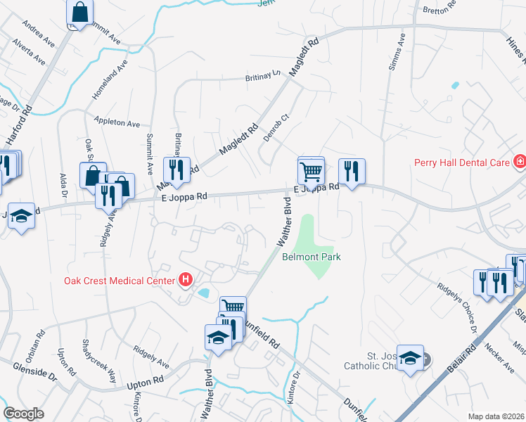 map of restaurants, bars, coffee shops, grocery stores, and more near 8913 Whitecliff Lane in Baltimore