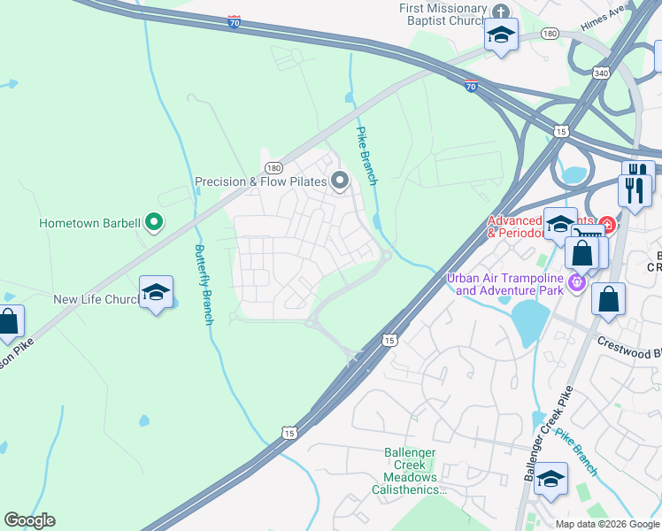 map of restaurants, bars, coffee shops, grocery stores, and more near 6225 Margarita Way in Frederick