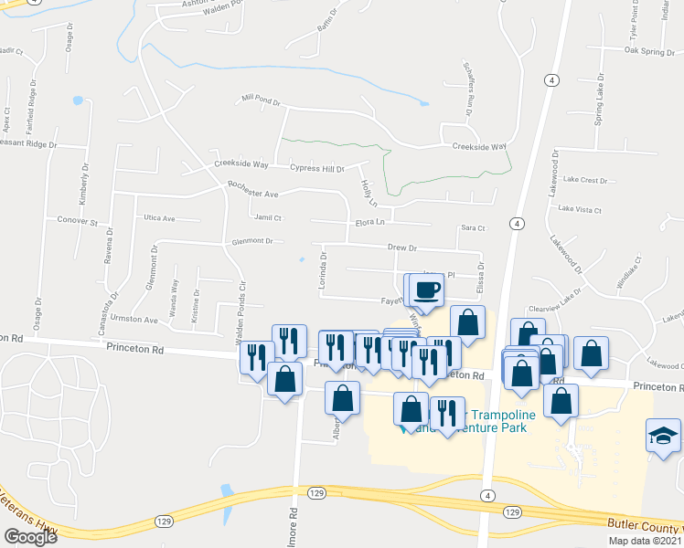 map of restaurants, bars, coffee shops, grocery stores, and more near 3047 James Place in Hamilton