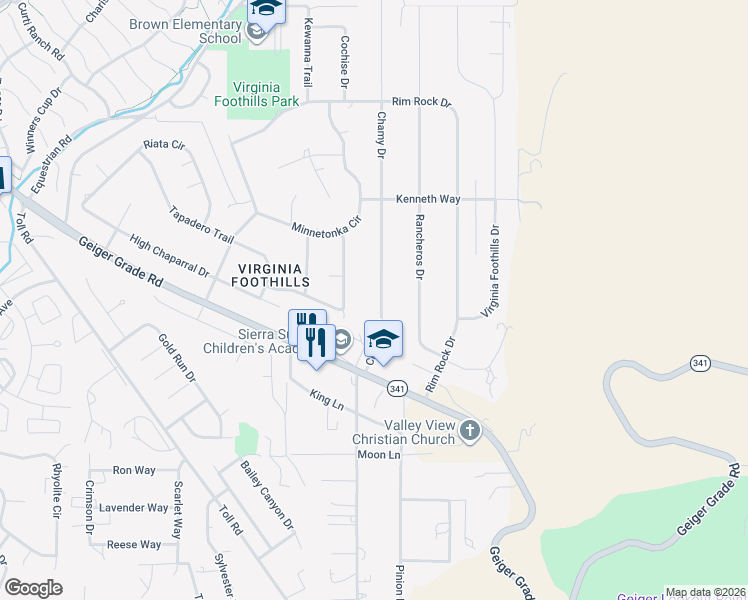 map of restaurants, bars, coffee shops, grocery stores, and more near 14645 Chamy Drive in Reno
