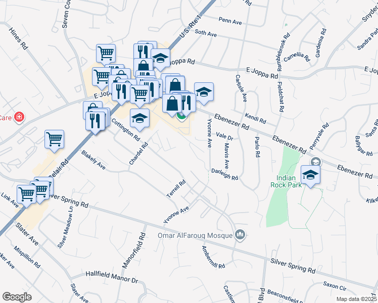 map of restaurants, bars, coffee shops, grocery stores, and more near 3901 Darleigh Road in Nottingham