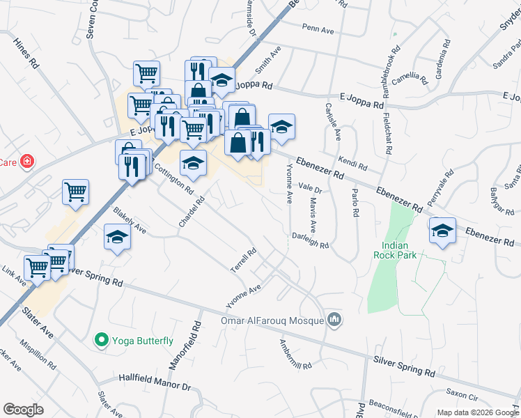 map of restaurants, bars, coffee shops, grocery stores, and more near 3901 Darleigh Road in Perry Hall