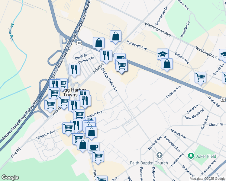 map of restaurants, bars, coffee shops, grocery stores, and more near 6825 Old Egg Harbor Road in Egg Harbor Township