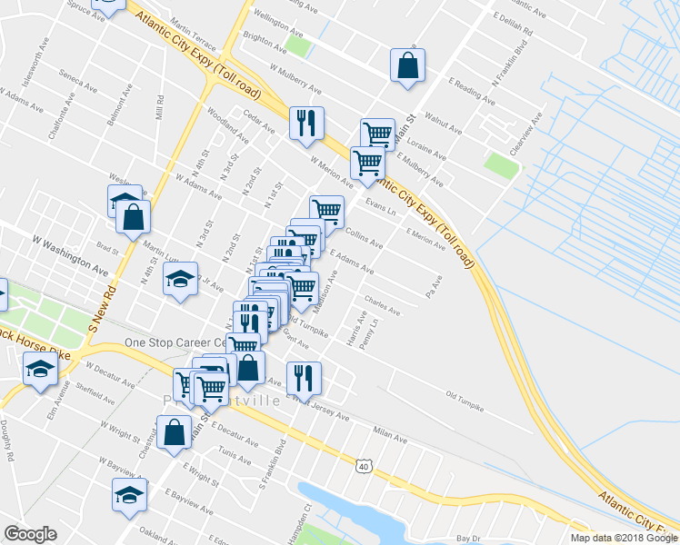 map of restaurants, bars, coffee shops, grocery stores, and more near 144 Madison Avenue in Pleasantville