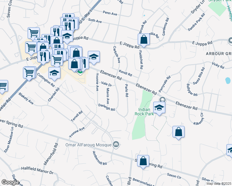 map of restaurants, bars, coffee shops, grocery stores, and more near 8918 Carlisle Avenue in Nottingham