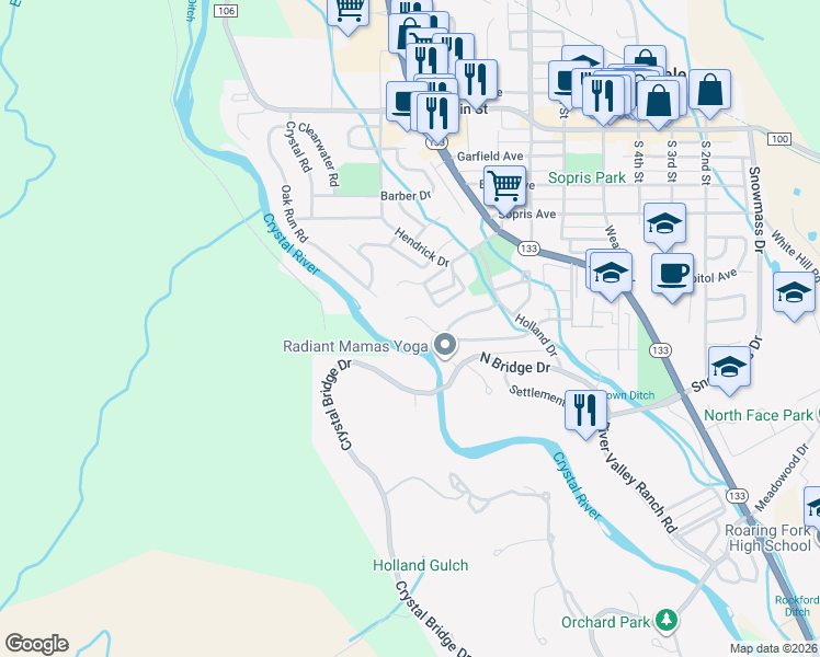map of restaurants, bars, coffee shops, grocery stores, and more near 545 Graceland Drive in Carbondale