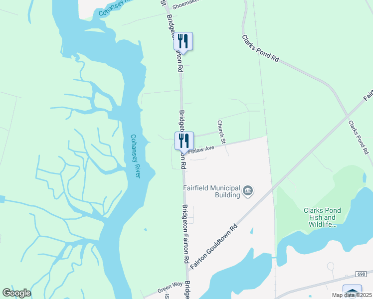 map of restaurants, bars, coffee shops, grocery stores, and more near 159 Bridgeton Fairton Road in Bridgeton