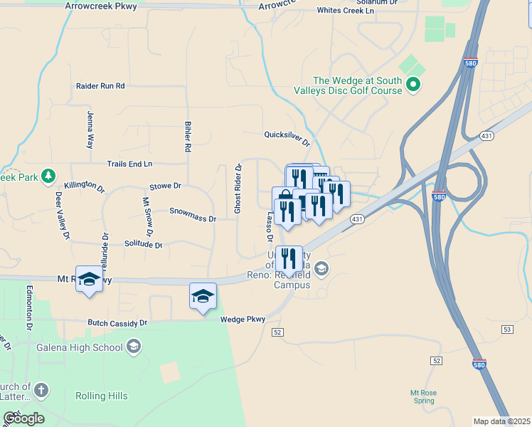 map of restaurants, bars, coffee shops, grocery stores, and more near 1930 Golden Gate Drive in Reno