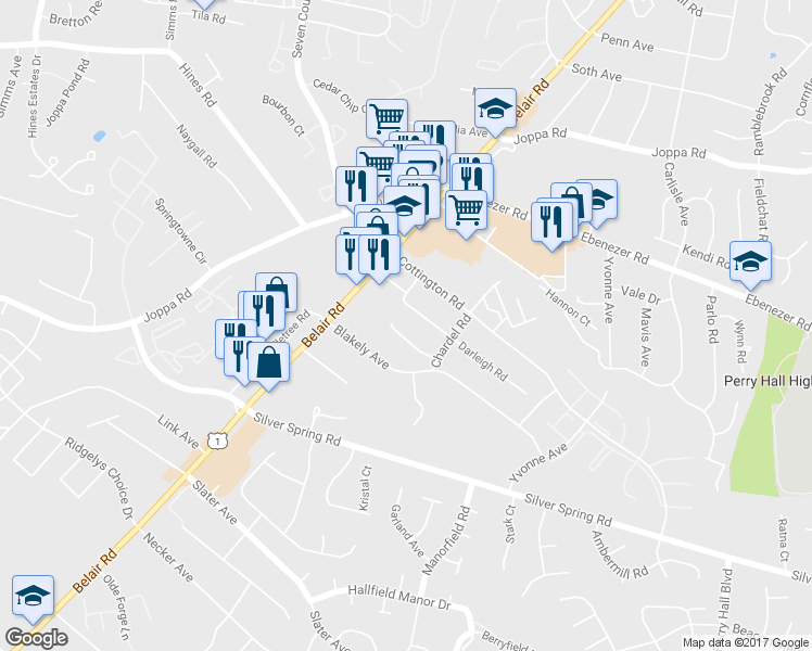 map of restaurants, bars, coffee shops, grocery stores, and more near 4215 Darleigh Road in Nottingham
