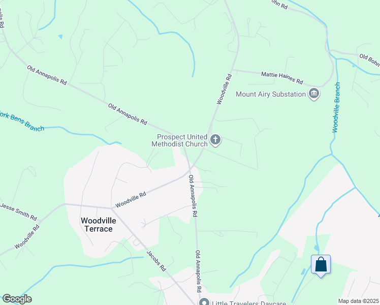 map of restaurants, bars, coffee shops, grocery stores, and more near 13646 Old Annapolis Road in Mount Airy