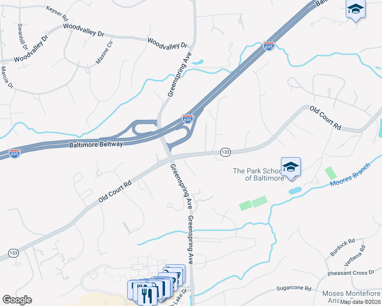 map of restaurants, bars, coffee shops, grocery stores, and more near 2816 North Point Road in Dundalk