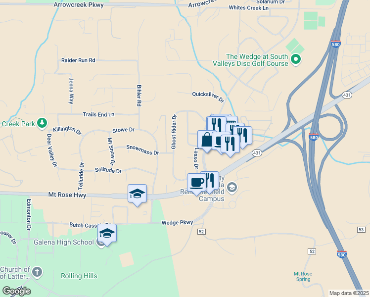 map of restaurants, bars, coffee shops, grocery stores, and more near 1930 Golden Gate Drive in Reno