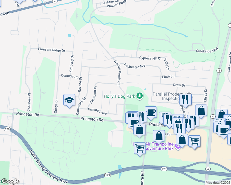 map of restaurants, bars, coffee shops, grocery stores, and more near 2854 Jerri Terrace in Hamilton