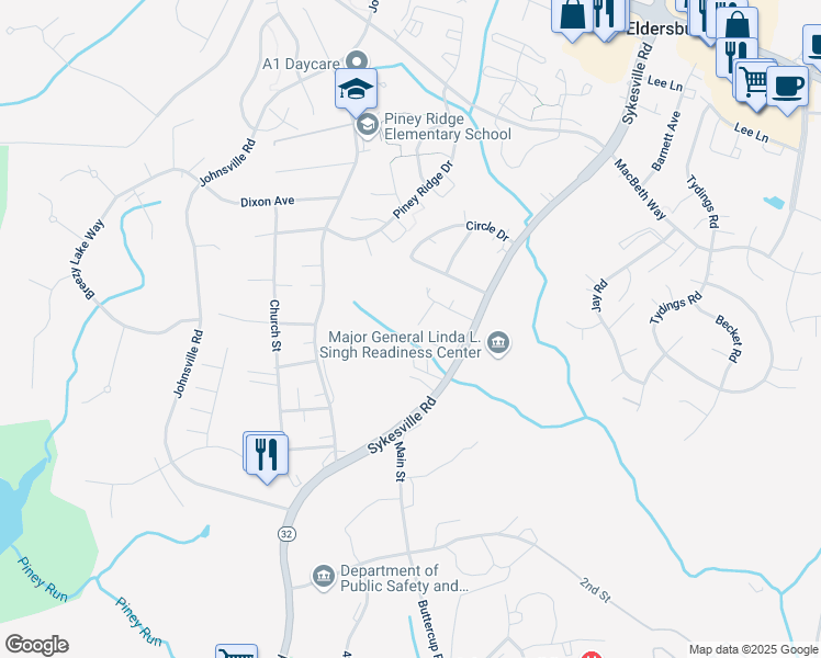 map of restaurants, bars, coffee shops, grocery stores, and more near 998 Waite Avenue in Eldersburg