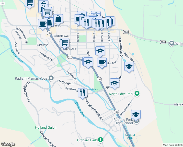 map of restaurants, bars, coffee shops, grocery stores, and more near Keator Road in Carbondale
