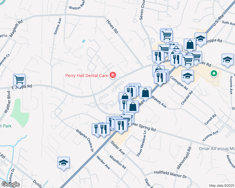 map of restaurants, bars, coffee shops, grocery stores, and more near 8720 Blairwood Road in Nottingham