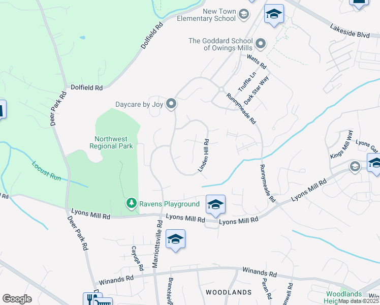 map of restaurants, bars, coffee shops, grocery stores, and more near 8 Cascade Range Court in Owings Mills