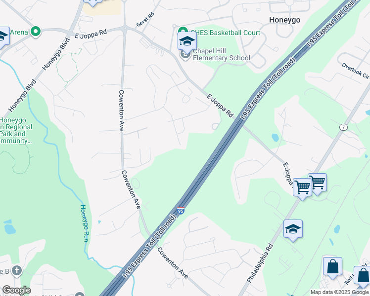 map of restaurants, bars, coffee shops, grocery stores, and more near 9103 Back Drop Drive in Perry Hall