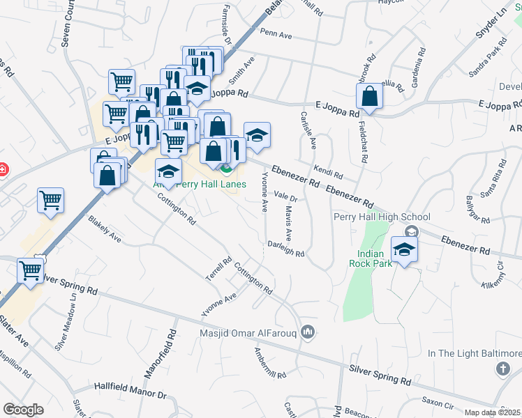 map of restaurants, bars, coffee shops, grocery stores, and more near 8 Taber Place in Nottingham