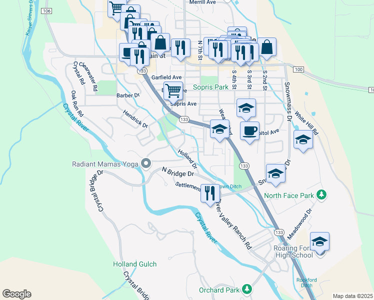 map of restaurants, bars, coffee shops, grocery stores, and more near Graceland Drive in Carbondale