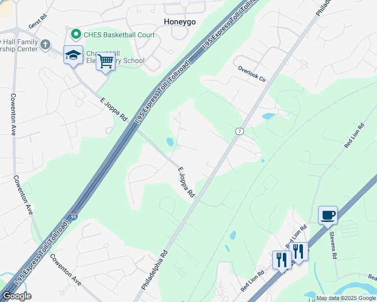 map of restaurants, bars, coffee shops, grocery stores, and more near 5505 Dunrovin Lane in Perry Hall