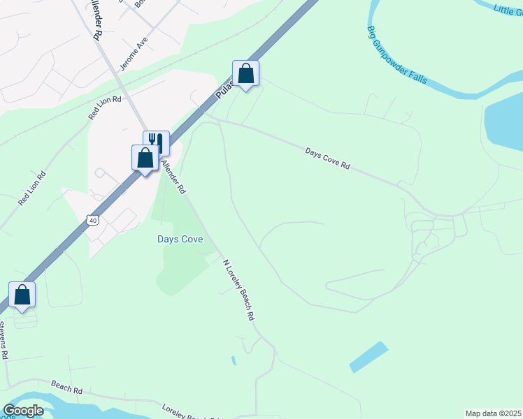 map of restaurants, bars, coffee shops, grocery stores, and more near in White Marsh