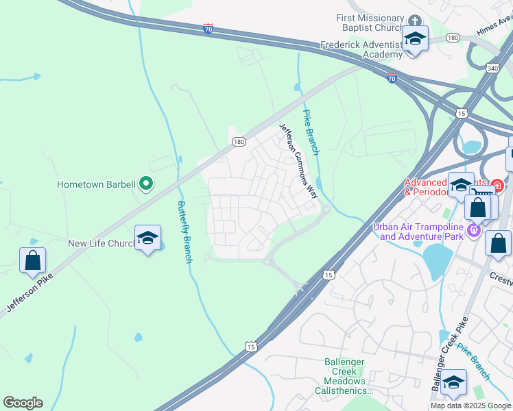 map of restaurants, bars, coffee shops, grocery stores, and more near 5906 Forum Square in Frederick
