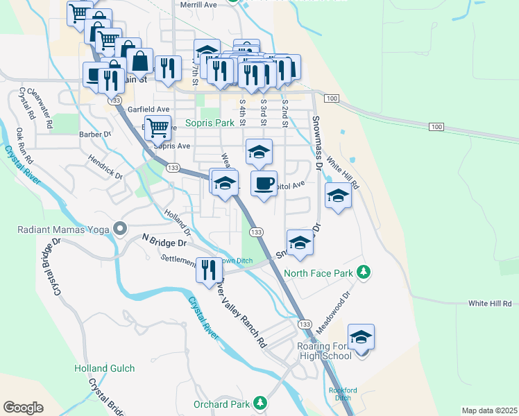 map of restaurants, bars, coffee shops, grocery stores, and more near 520 South 3rd Street in Carbondale