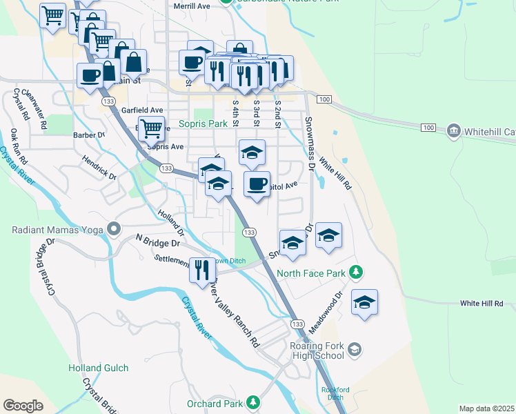 map of restaurants, bars, coffee shops, grocery stores, and more near 520 South 3rd Street in Carbondale