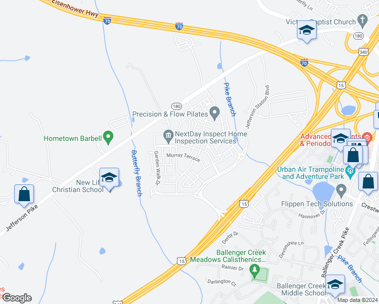 map of restaurants, bars, coffee shops, grocery stores, and more near 5906 Forum Square in Frederick