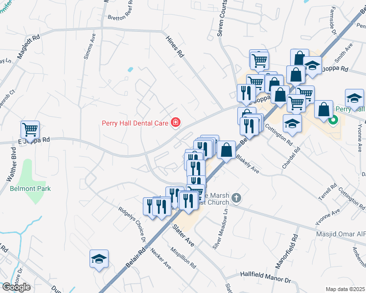 map of restaurants, bars, coffee shops, grocery stores, and more near 8820 Blairwood Road in Nottingham
