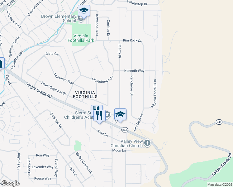 map of restaurants, bars, coffee shops, grocery stores, and more near 14545 Chamy Drive in Reno