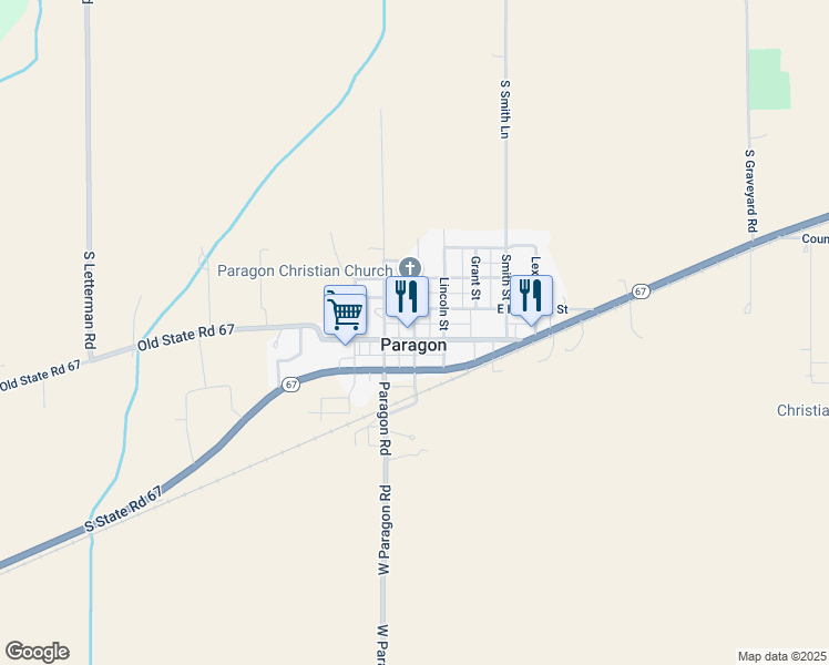 map of restaurants, bars, coffee shops, grocery stores, and more near Main Street in Paragon