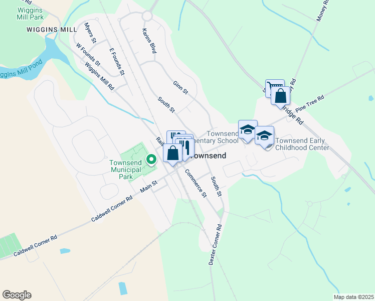 map of restaurants, bars, coffee shops, grocery stores, and more near 304 Gray Street in Townsend