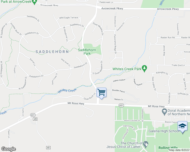 map of restaurants, bars, coffee shops, grocery stores, and more near 14680 South Quiet Meadow Drive in Reno