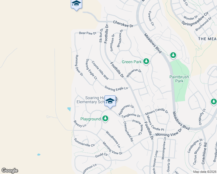 map of restaurants, bars, coffee shops, grocery stores, and more near 3247 Coyote Hills Way in Castle Rock