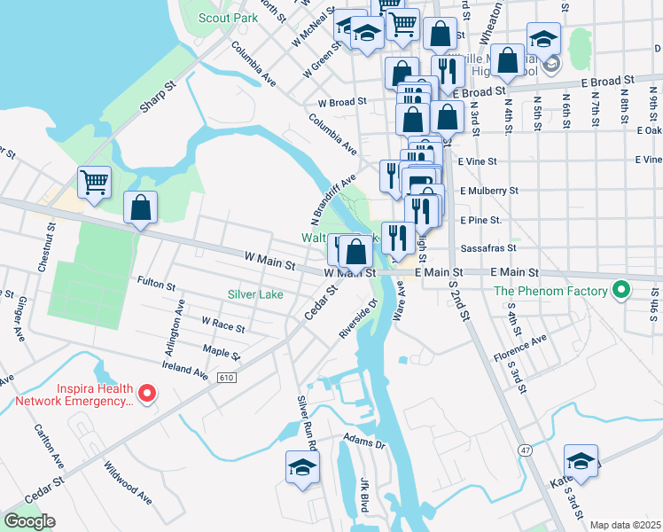 map of restaurants, bars, coffee shops, grocery stores, and more near 15 North Brandriff Avenue in Millville