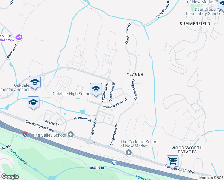 map of restaurants, bars, coffee shops, grocery stores, and more near 5950 Tomahawk Street in New Market