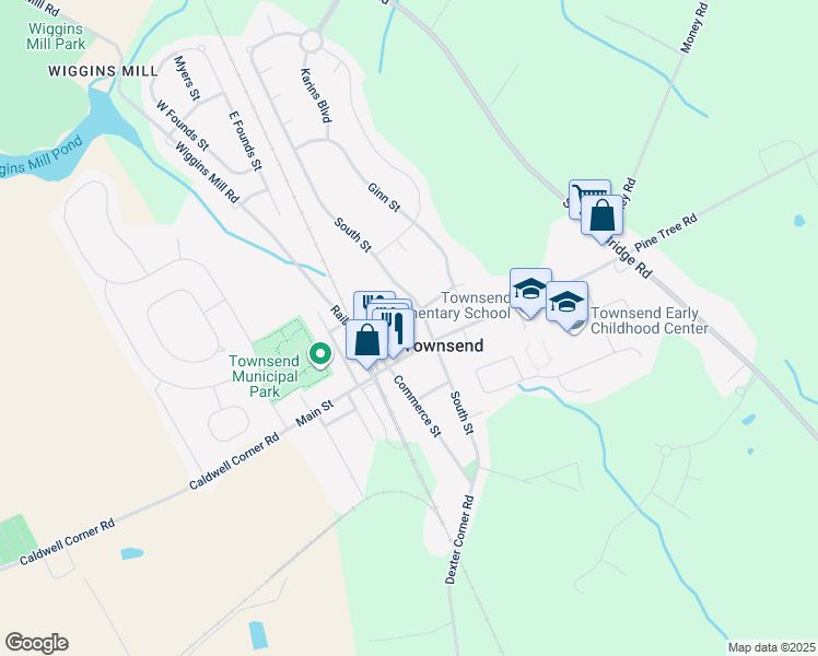 map of restaurants, bars, coffee shops, grocery stores, and more near 304 Gray Street in Townsend