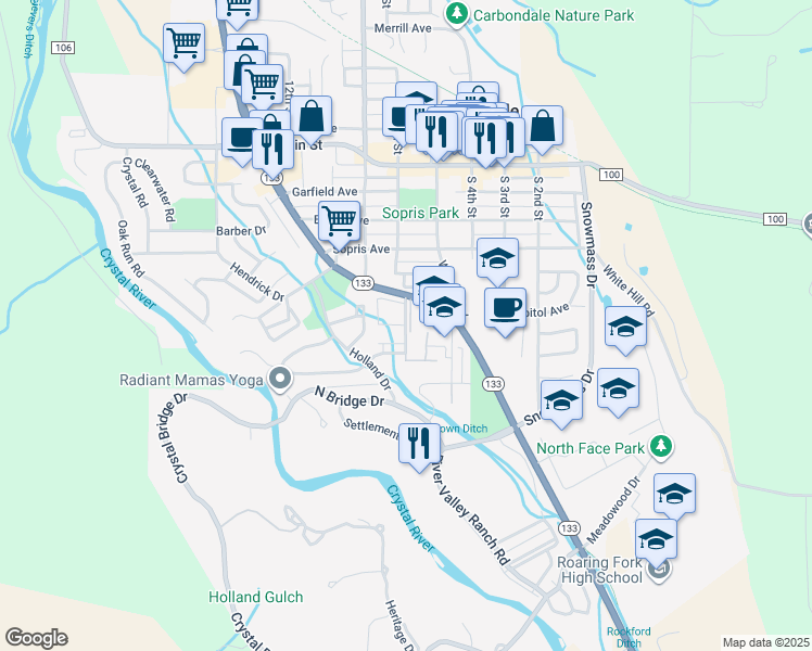 map of restaurants, bars, coffee shops, grocery stores, and more near Keator Road in Carbondale