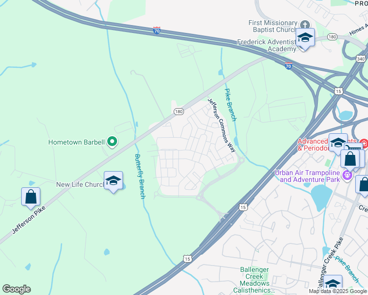 map of restaurants, bars, coffee shops, grocery stores, and more near 5902 Krantz Drive in Frederick