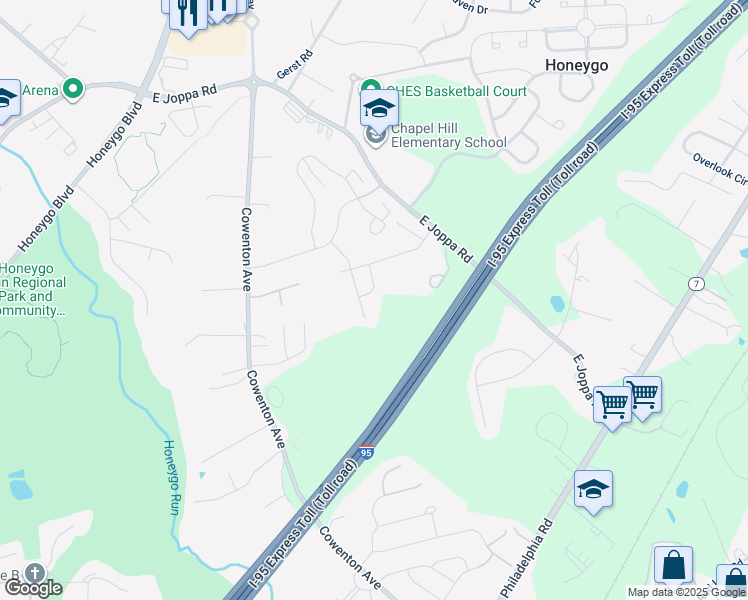 map of restaurants, bars, coffee shops, grocery stores, and more near 5105 Bright Owl Road in Perry Hall